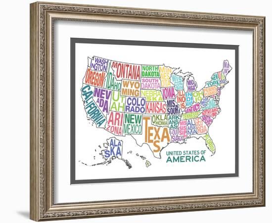 United States of America Stylized Text Map Colorful-null-Framed Art Print