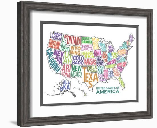 United States of America Stylized Text Map Colorful-null-Framed Art Print