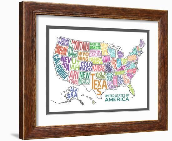 United States of America Stylized Text Map Colorful-null-Framed Art Print