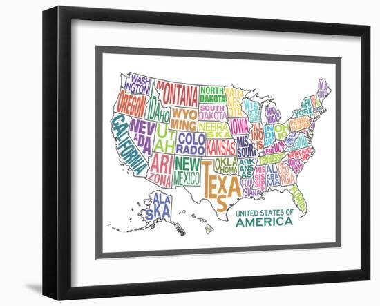 United States of America Stylized Text Map Colorful-null-Framed Art Print