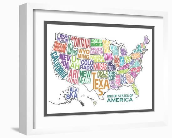 United States of America Stylized Text Map Colorful-null-Framed Art Print