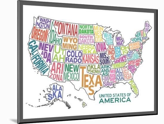 United States of America Stylized Text Map Colorful-null-Mounted Art Print