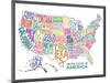 United States of America Stylized Text Map Colorful-null-Mounted Art Print