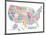 United States of America Stylized Text Map Colorful-null-Mounted Art Print