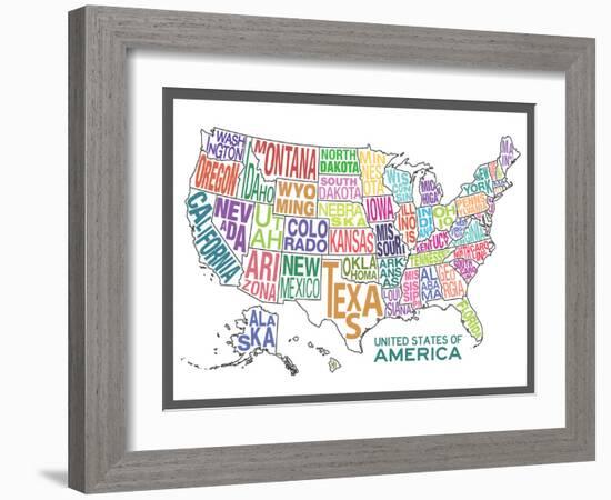 United States of America Stylized Text Map Colorful-null-Framed Premium Giclee Print