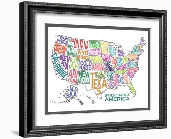 United States of America Stylized Text Map Colorful-null-Framed Premium Giclee Print