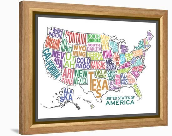 United States of America Stylized Text Map Colorful-null-Framed Stretched Canvas