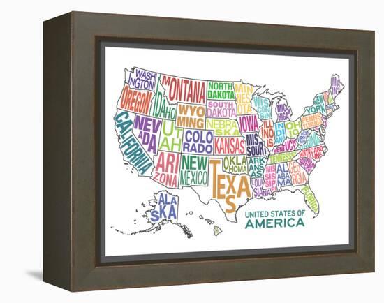 United States of America Stylized Text Map Colorful-null-Framed Stretched Canvas