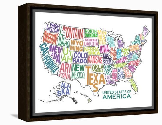 United States of America Stylized Text Map Colorful-null-Framed Stretched Canvas