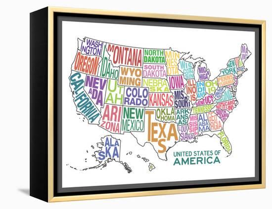 United States of America Stylized Text Map Colorful-null-Framed Stretched Canvas