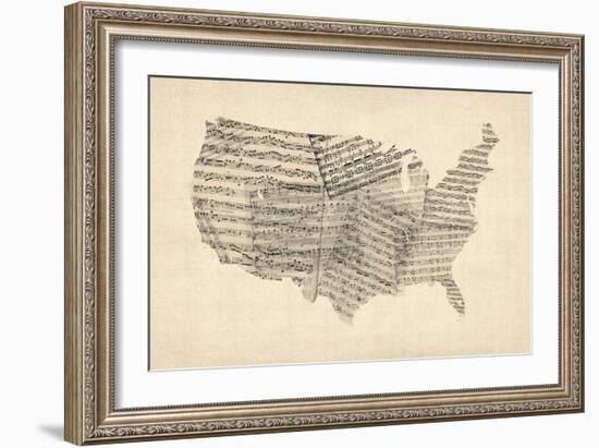 United States Old Sheet Music Map-Michael Tompsett-Framed Art Print