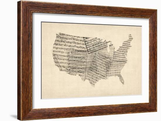 United States Old Sheet Music Map-Michael Tompsett-Framed Art Print