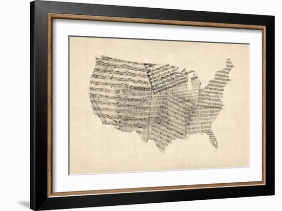 United States Old Sheet Music Map-Michael Tompsett-Framed Art Print