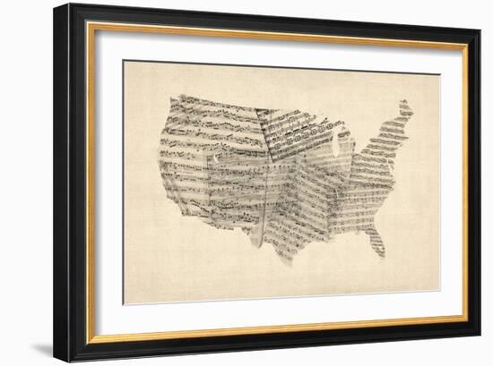 United States Old Sheet Music Map-Michael Tompsett-Framed Art Print