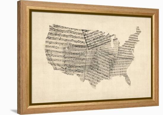 United States Old Sheet Music Map-Michael Tompsett-Framed Stretched Canvas