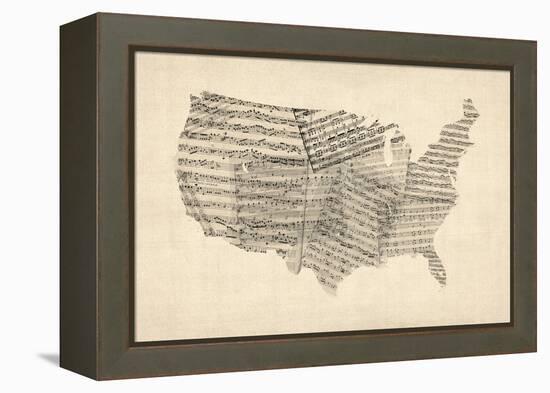 United States Old Sheet Music Map-Michael Tompsett-Framed Stretched Canvas