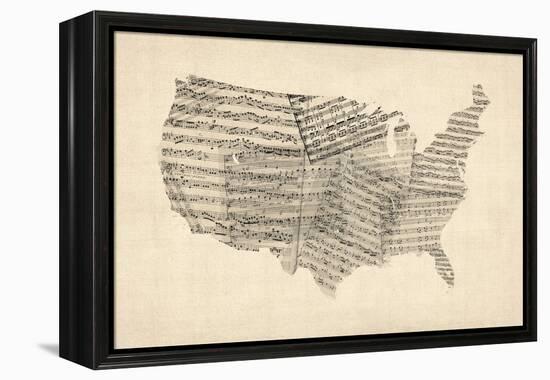 United States Old Sheet Music Map-Michael Tompsett-Framed Stretched Canvas