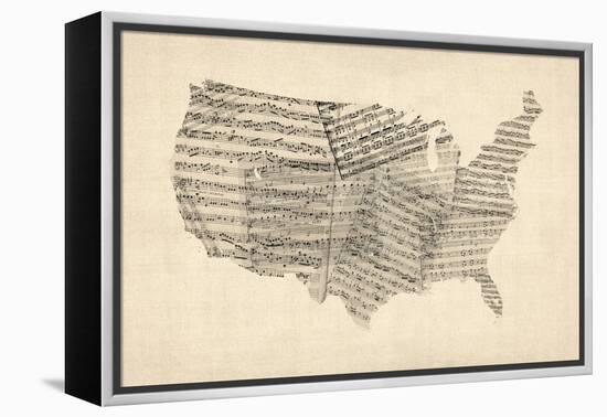 United States Old Sheet Music Map-Michael Tompsett-Framed Stretched Canvas