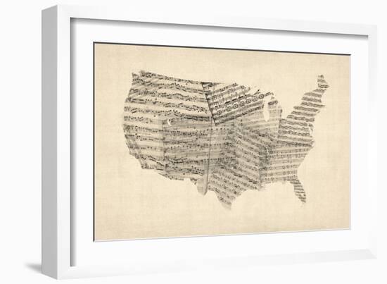 United States Old Sheet Music Map-Michael Tompsett-Framed Premium Giclee Print