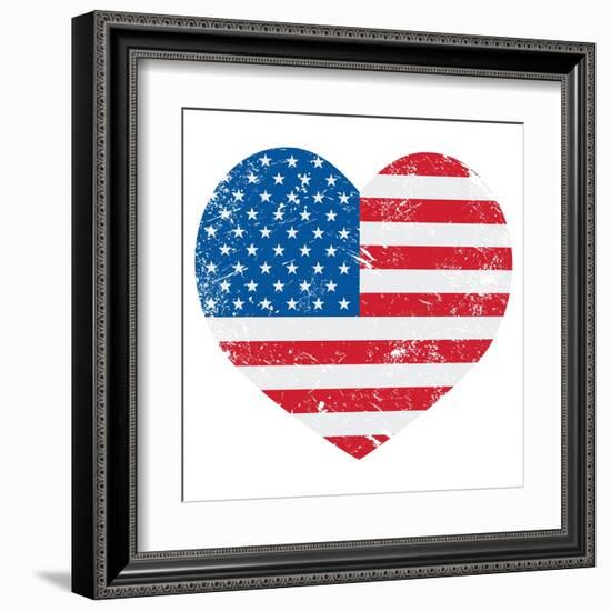 United States On America Retro Heart Flag-RedKoala-Framed Art Print