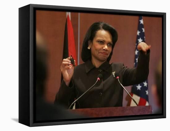 United States Secretary of State Condoleezza Rice Gestures at a News Conference-null-Framed Premier Image Canvas