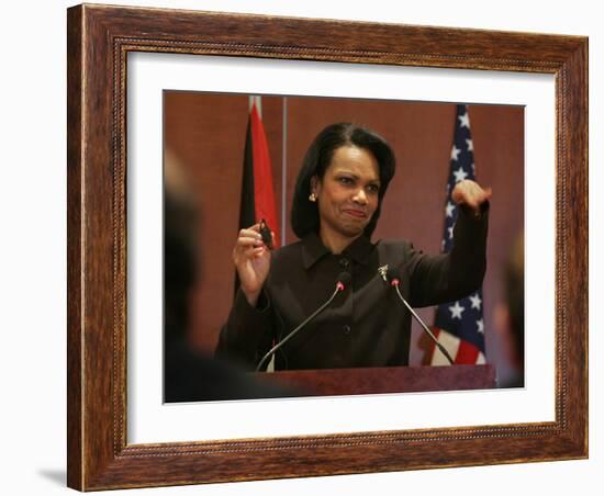 United States Secretary of State Condoleezza Rice Gestures at a News Conference-null-Framed Photographic Print