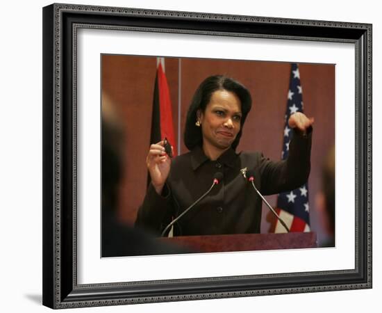 United States Secretary of State Condoleezza Rice Gestures at a News Conference-null-Framed Photographic Print