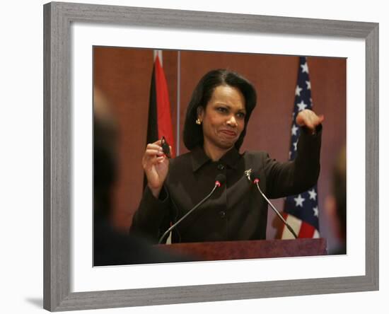 United States Secretary of State Condoleezza Rice Gestures at a News Conference-null-Framed Photographic Print