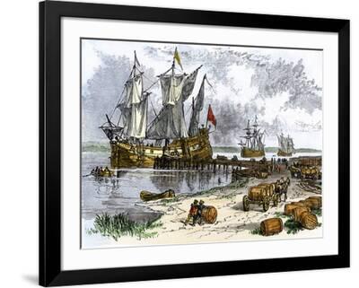 United States, State of Virginia: Ship Carrying Tobacco on the James River  River, Colony of Virgini Giclee Print