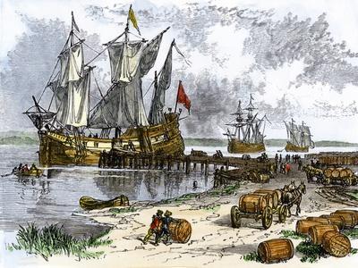 United States, State of Virginia: Ship Carrying Tobacco on the James River  River, Colony of Virgini Giclee Print