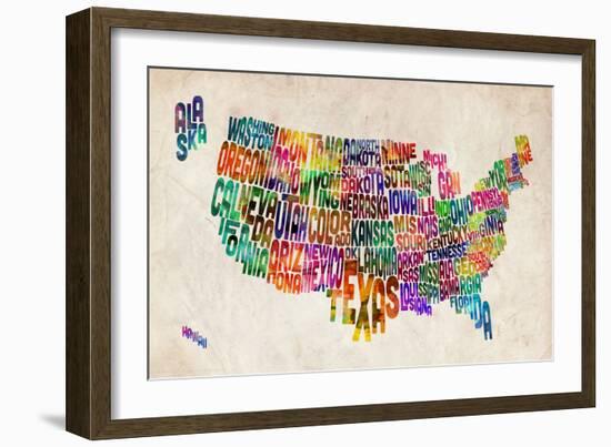 United States Text Map-Michael Tompsett-Framed Art Print