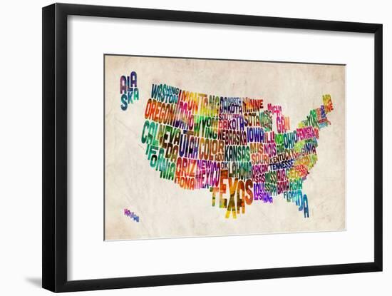 United States Text Map-Michael Tompsett-Framed Art Print