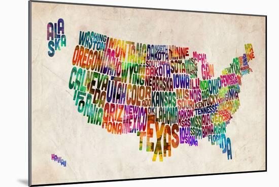 United States Text Map-Michael Tompsett-Mounted Art Print