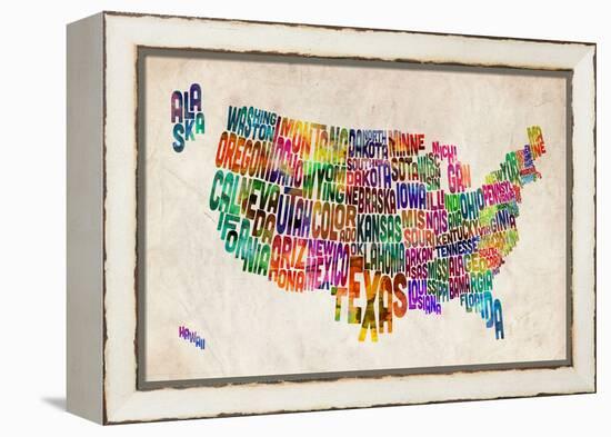 United States Text Map-Michael Tompsett-Framed Stretched Canvas