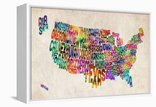 United States Text Map-Michael Tompsett-Framed Stretched Canvas