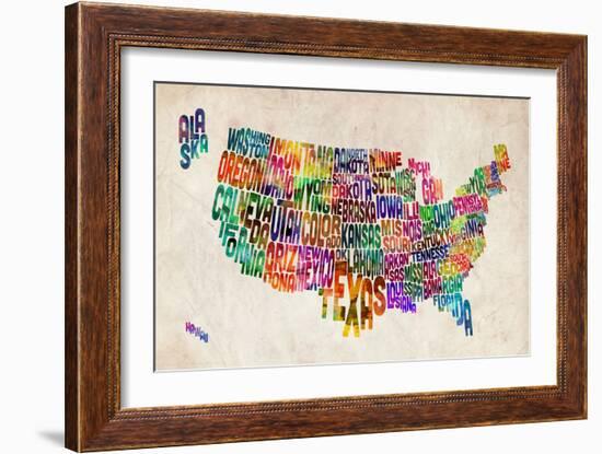 United States Text Map-Michael Tompsett-Framed Premium Giclee Print