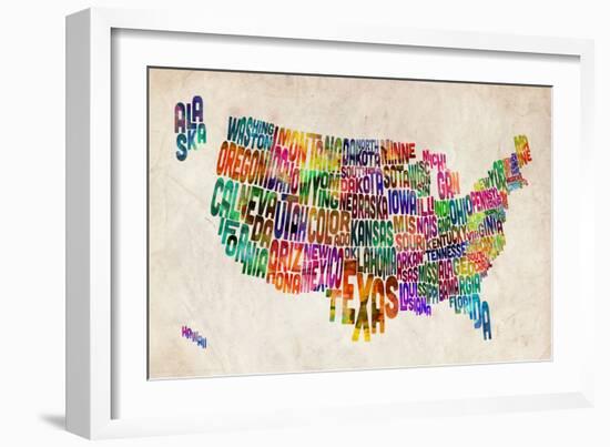 United States Text Map-Michael Tompsett-Framed Premium Giclee Print