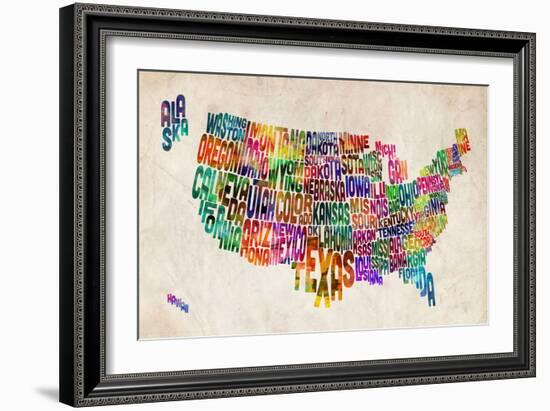 United States Text Map-Michael Tompsett-Framed Premium Giclee Print