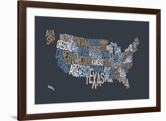 United States Text Map-Michael Tompsett-Framed Art Print