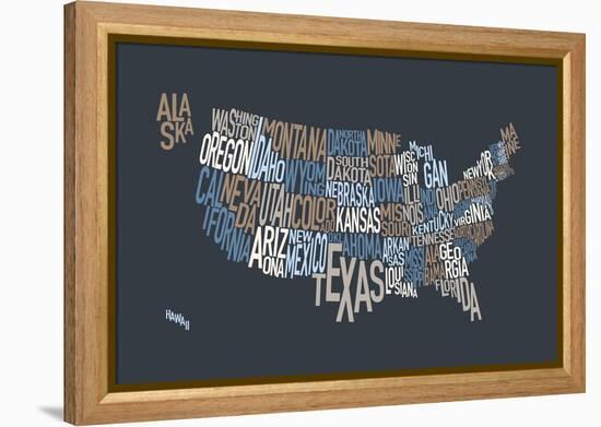 United States Text Map-Michael Tompsett-Framed Stretched Canvas