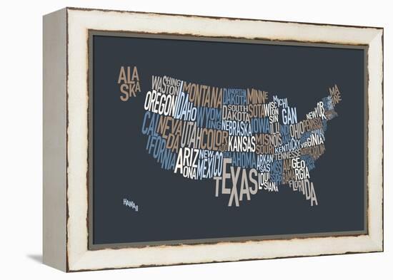 United States Text Map-Michael Tompsett-Framed Stretched Canvas