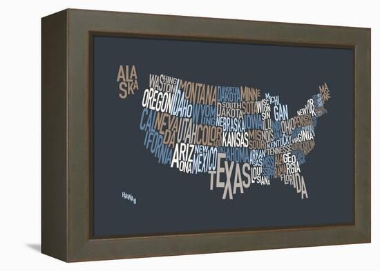 United States Text Map-Michael Tompsett-Framed Stretched Canvas