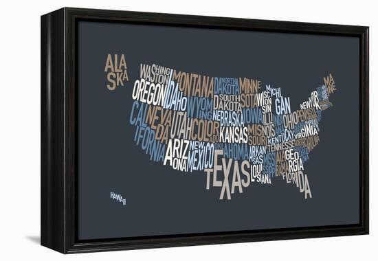 United States Text Map-Michael Tompsett-Framed Stretched Canvas