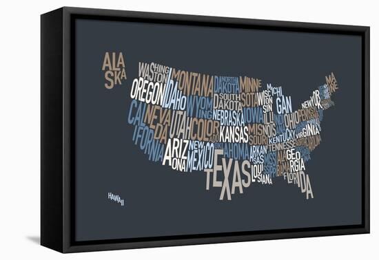 United States Text Map-Michael Tompsett-Framed Stretched Canvas