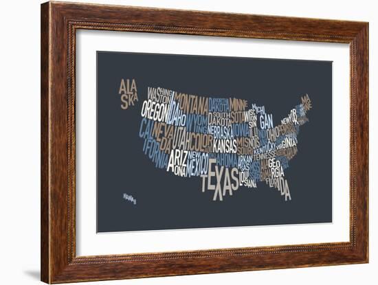 United States Text Map-Michael Tompsett-Framed Premium Giclee Print