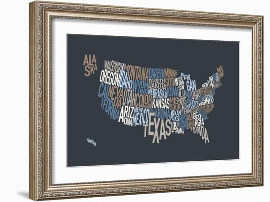 United States Text Map-Michael Tompsett-Framed Art Print