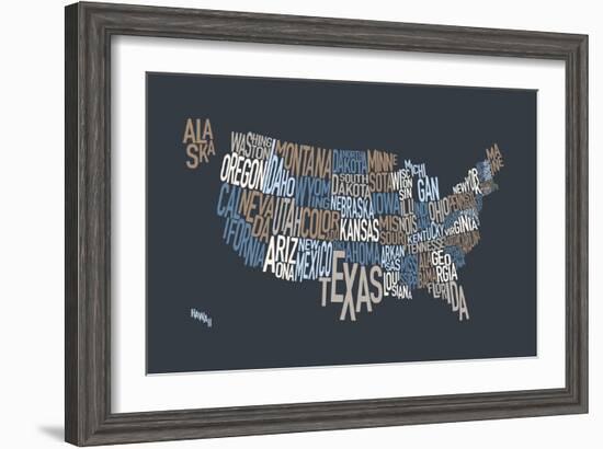 United States Text Map-Michael Tompsett-Framed Art Print