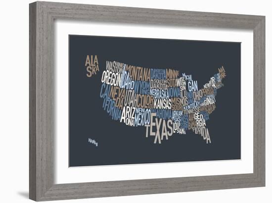 United States Text Map-Michael Tompsett-Framed Art Print