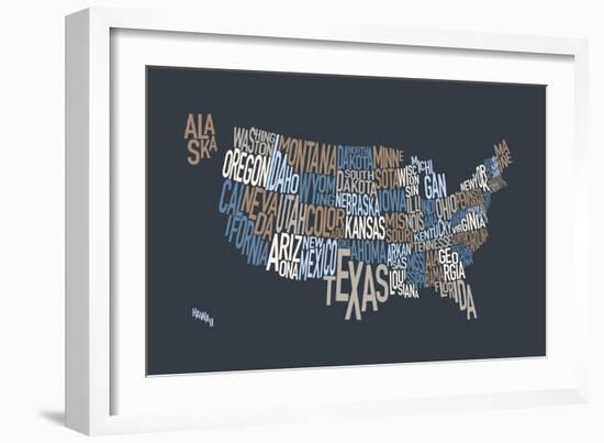 United States Text Map-Michael Tompsett-Framed Art Print