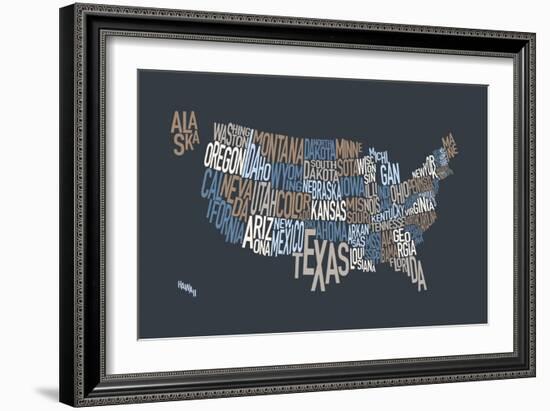 United States Text Map-Michael Tompsett-Framed Art Print